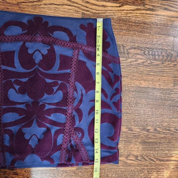 Free People Velvet Damask Stretch Mini Skirt Medium Womens Lace Purple Blue Y2K - Picture 7 of 9